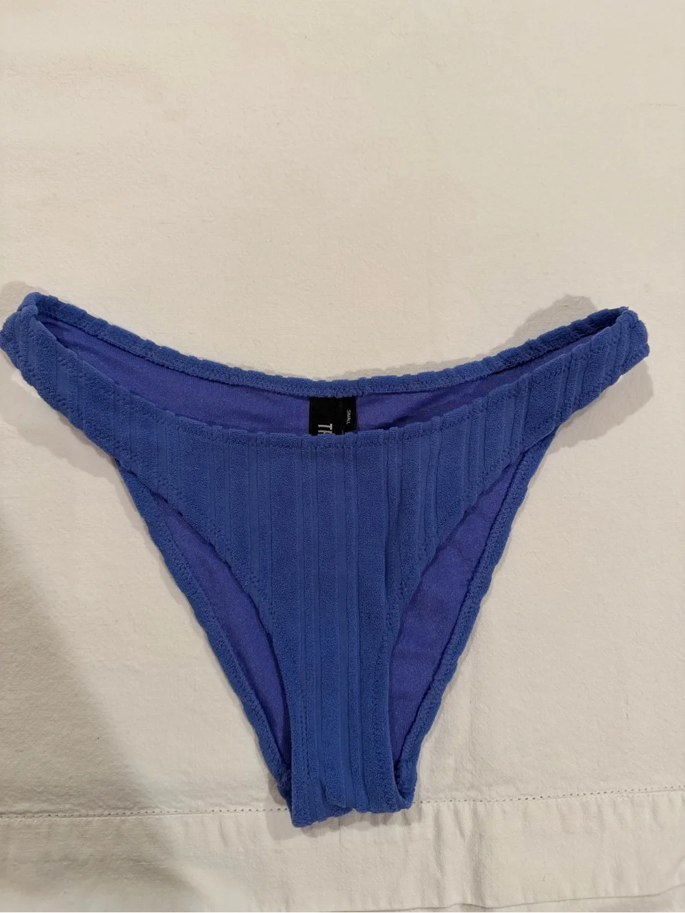 Triangl swimwear Ribbed Cobalt Blue Bandeau Bikini Set. SMALL bottom MEDIUM top.